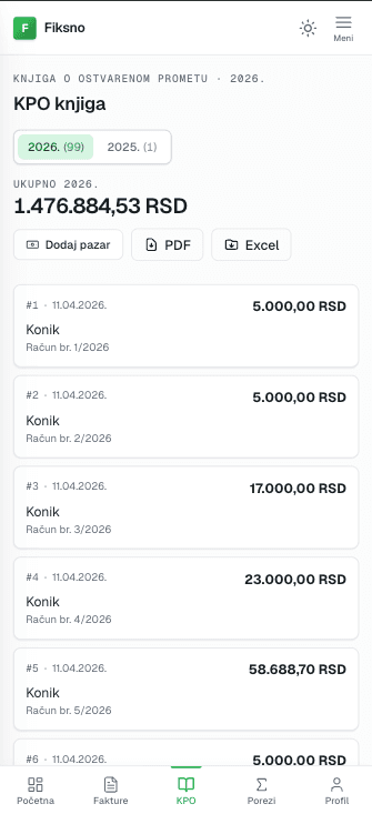 KPO knjiga na mobilnom telefonu
